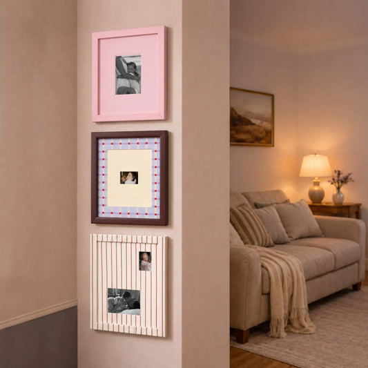 Vintage 13x16 Photo Frame, Pink Stripe Gingham Mat, Retro Wall Decor-Photo paper size(2.5x3.5in/4x6in/5x7in) Framzoo