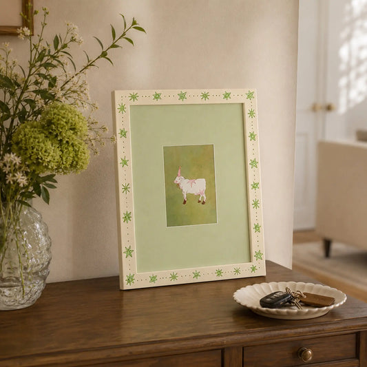 Folk Art Decorated Picture Frame Set of 3 ( 5X7 ), Scandinavian Star & Scallop Border Frames, Green Blue Red Whimsical Gallery Wall Frames Framzoo