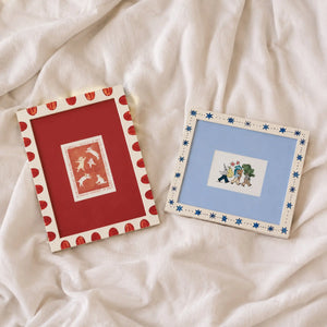 Folk Art Decorated Picture Frame Set of 3 ( 5X7 ), Scandinavian Star & Scallop Border Frames, Green Blue Red Whimsical Gallery Wall Frames Framzoo