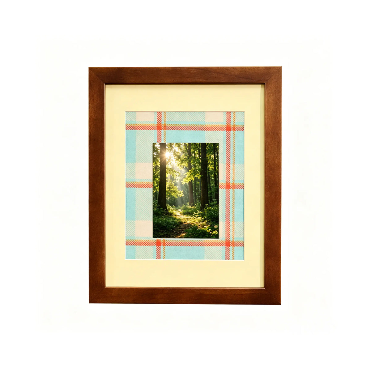 Wood Picture Frame with Plaid Mat (2.5x3.5in/5x7in/2x6in) , Mid Century Modern Wall Art Decor Framzoo