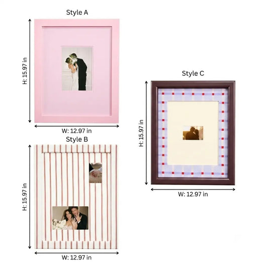 Vintage 13x16 Photo Frame, Pink Stripe Gingham Mat, Retro Wall Decor-Photo paper size(2.5x3.5in/4x6in/5x7in) Framzoo