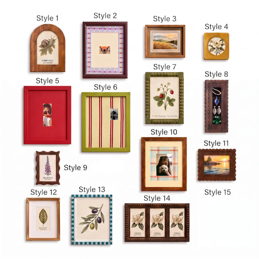 Eclectic Gallery Wall Frame Set, Vintage Cottagecore Wooden Mix Match Photo Frames-Photo paper size(1.6x2*4/4x4/4x6/2.5x3.5/5x7/8x10) Framzoo