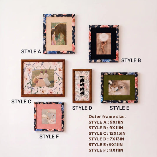 Floral Fabric Gallery Wall Frame Set(6x6/6x8/5x7/2x8) | 6 Vintage Picture Frames | Victorian Art Frames | Eclectic Photo Frames Framzoo