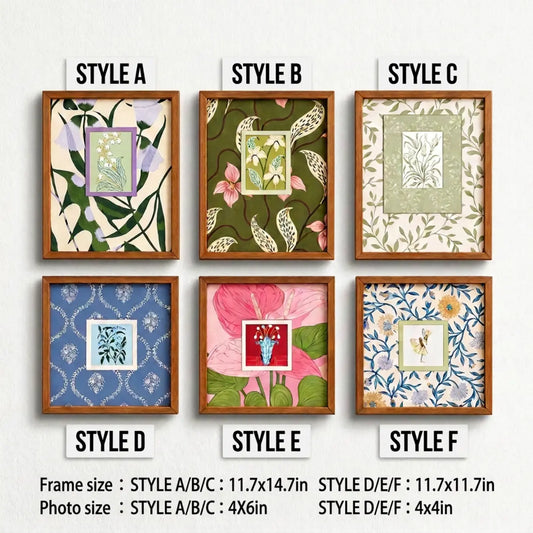Botanical Gallery Wall Set, Framed Vintage Floral Art Prints, Wood Picture Frame Collage, Greenery Wall Decor, Living Room Home Decor Framzoo