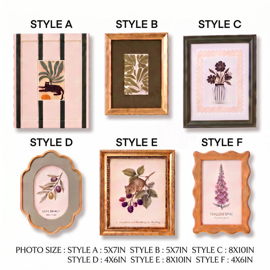 Eclectic Gallery Wall Set of 6, Vintage Picture Frames with Botanical & Animal Art Prints, Mixed Material & Sizes Art Print Set, Cottagecore Home Decor Framzoo