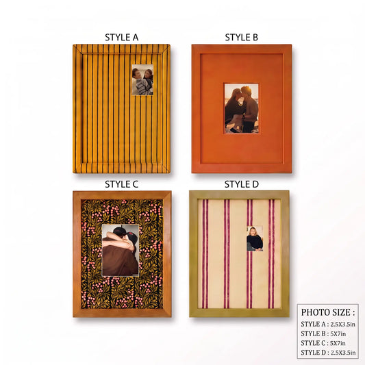 Eclectic Rainbow Picture Frame with Patterned Mat Board, Vintage Striped & Floral Photo Frames, Unique Wall Decor Gift, 2.5x3.5 5x7 Framzoo