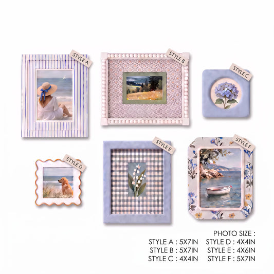Blue Gallery Wall Set of 6, Coastal & Cottagecore Picture Frames, Mixed Pattern & Texture Photo Frames, Aesthetic Room Decor Framzoo